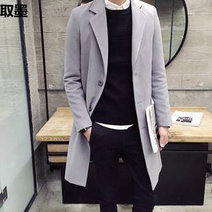 2024 Spring and Autumn Woolen Coat Men's Mid-length Korean-style Trendy Windbreaker TiZi Thin Mid-length Woolen Coat