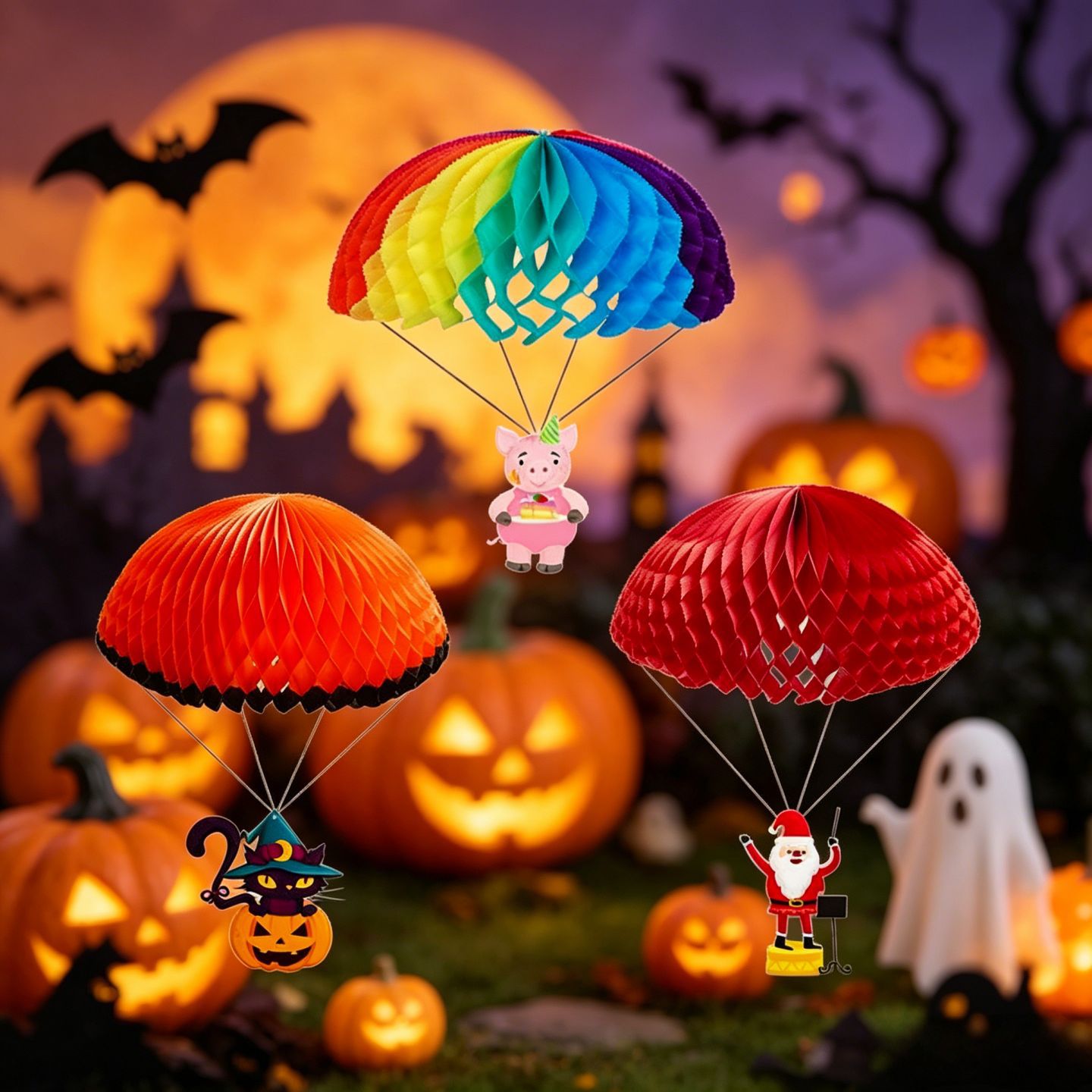 Decoraciones de Halloween, linternas de panal, decoraciones de calabazas, ventanas del centro comercial, diseño de atmósfera de fiesta temática de Navidad