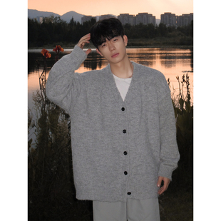 American-style Collar Knitted Cardigan Men's Spring Trendy Brand Retro Solid Color Casual Top Lazy Style Couple's Sweater Jacket