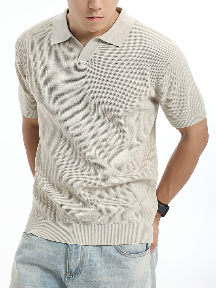 Cross-border hombre hielo polo americano cuello gaviota alto sentido de negocios casual camiseta de punto de manga corta camiseta superior hombre image 2