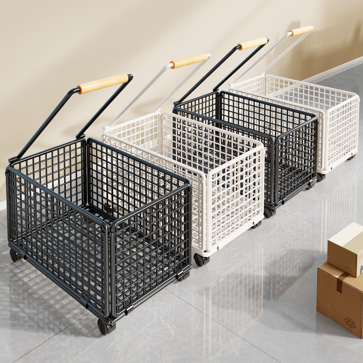 Small Cart for Carrying Goods, Hand-Pushed Cart for Picking up Packages, Small Pull Cart, Foldable Portable Transport Cart, Household Trailer, Flatbed Cart