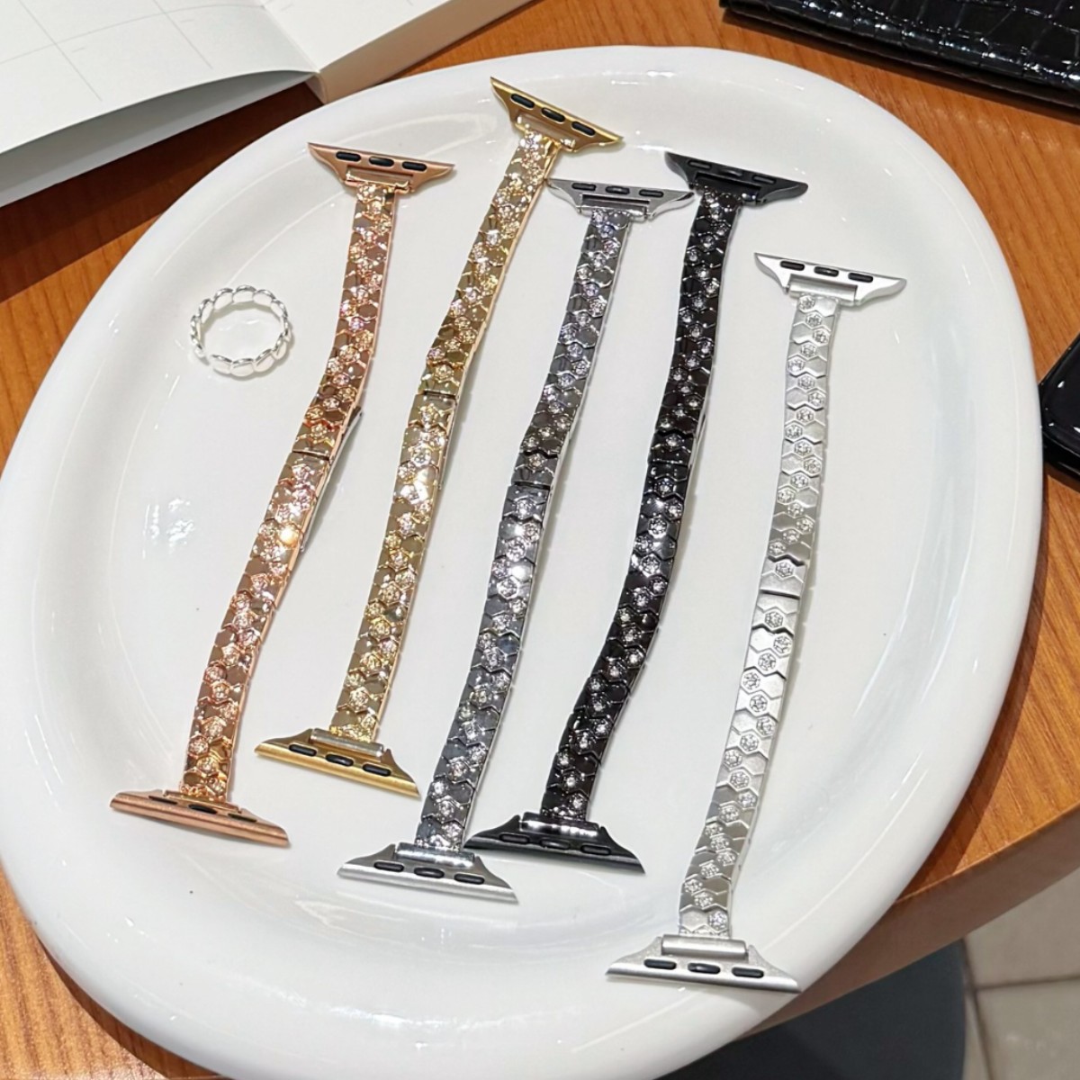 轻奢满钻菱格金属表带适用苹果手表iwatch12代11/10