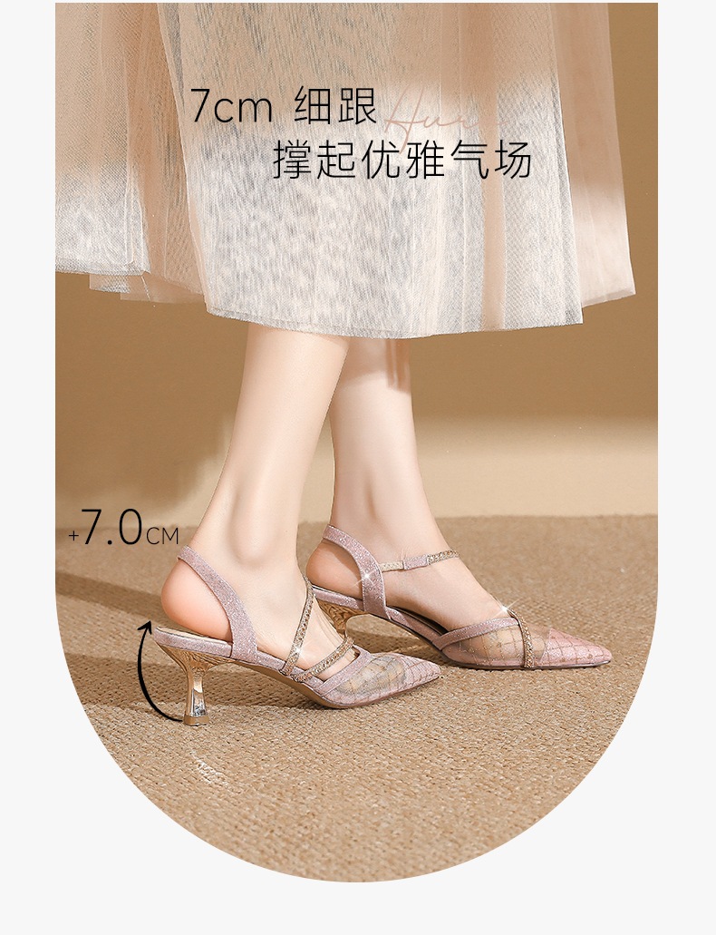 Sandal cao gót nữ mũi nhọn quai mảnh phong cách Pháp — BQ163 Bạc chi tiết 6