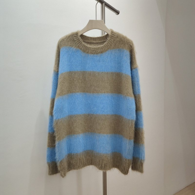 中长款套头条纹毛衣女秋冬季马海毛拉毛针织外穿宽松慵懒2025新款