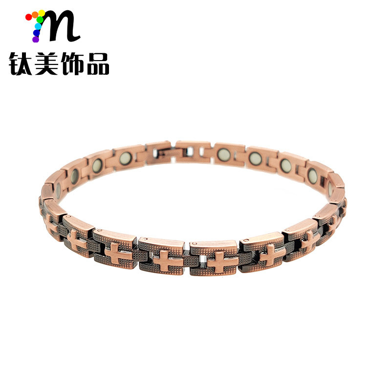 Cross-Border Hot-Selling Antique Red Copper Cross Magnetic Bracelet Couple Style Retro Buckle Health Magnetic Therapy Red Copper Bracelet Cross-Border Hot-Selling Antique Red Copper Cross Magnetic Bracelet Couple Style Retro Buckle Health Magnetic Therapy Red Copper Bracelet