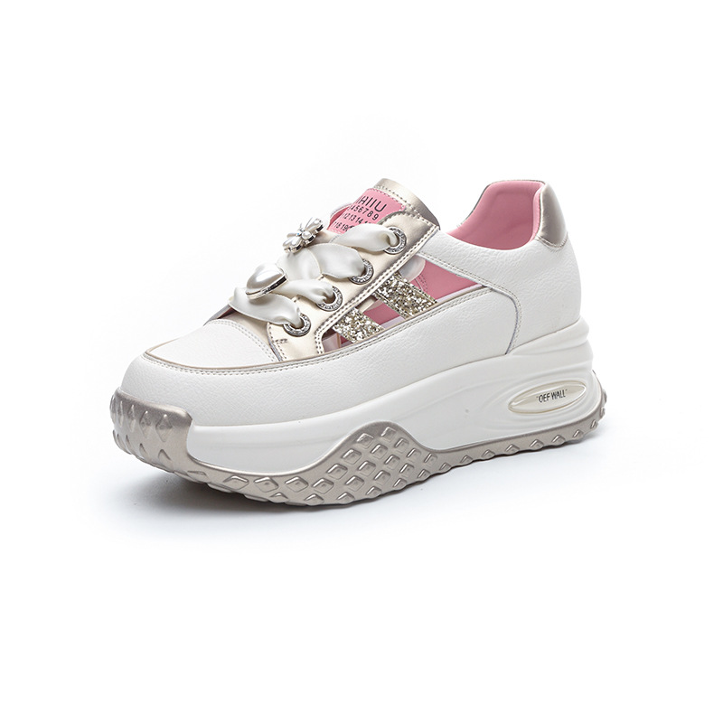 Giày sneaker nữ chunky đế dày da rỗng mùa hè 2025 tăng chiều cao — M2583 màu vàng kim, M2583 màu bạc