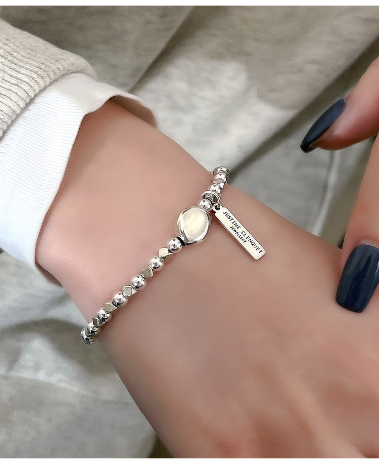 S Pure Fragmented Silver Bracelet Women's Minimalist and Impossible Design Letter Rectangular Card Strap Wearing_voghion.com