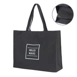 外贸跨境牛津布手提袋防水拉链超大容量环保购物袋黑色可印logo字