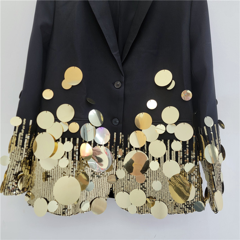 Chaqueta de Traje de Manga Larga con Solapa Mezcla de Algodón Con Lentejuelas para Primavera image 4