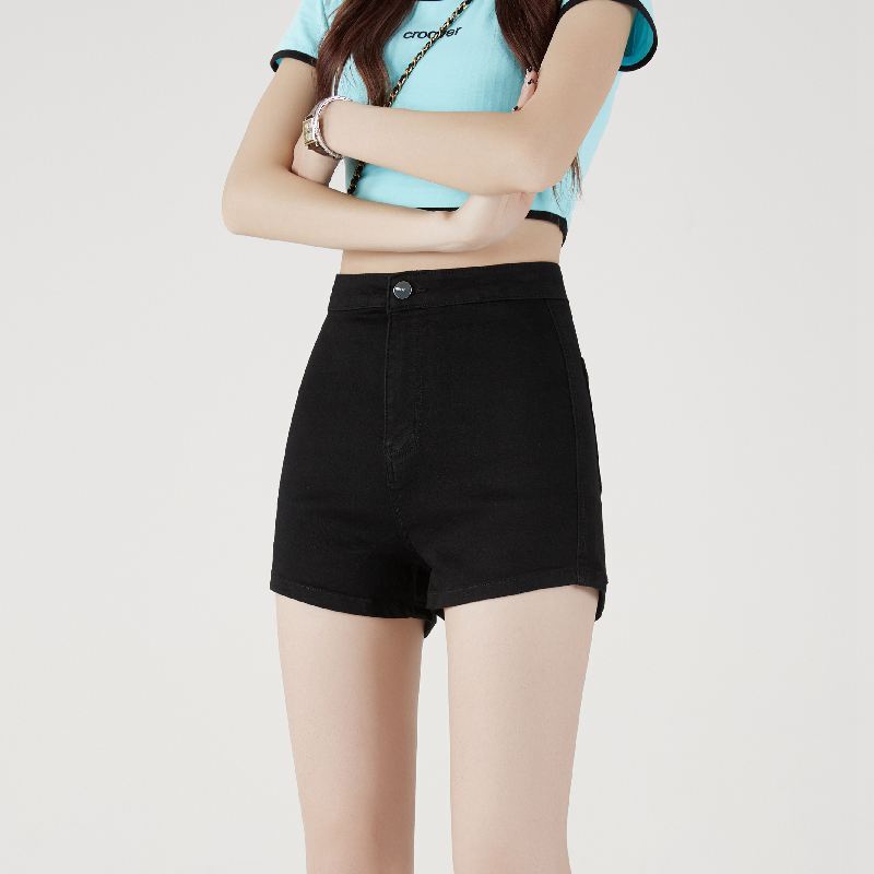 Black Tight Denim Shorts Women's Spring and Autumn 2023 New Cyber Celebrity Hot High Waist Stretch Spice Girls Super Short Hot Pants