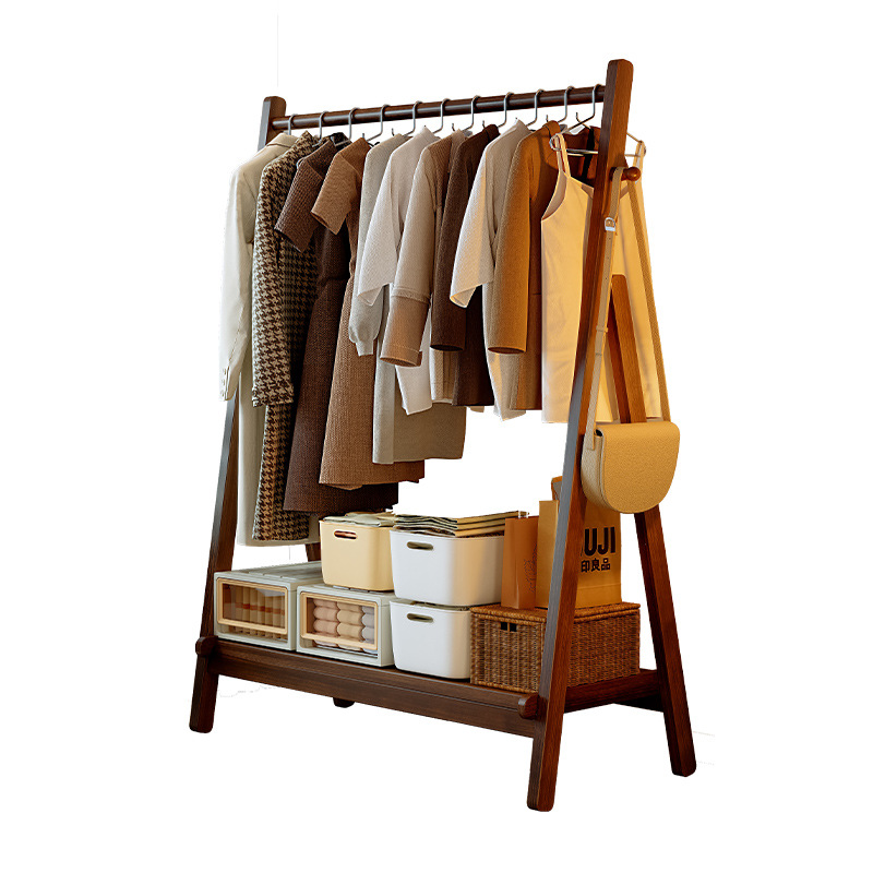 Percha de madera maciza percha de piso percha de ropa percha de sombrero de almacenamiento doméstico percha de ropa móvil percha de ropa nueva