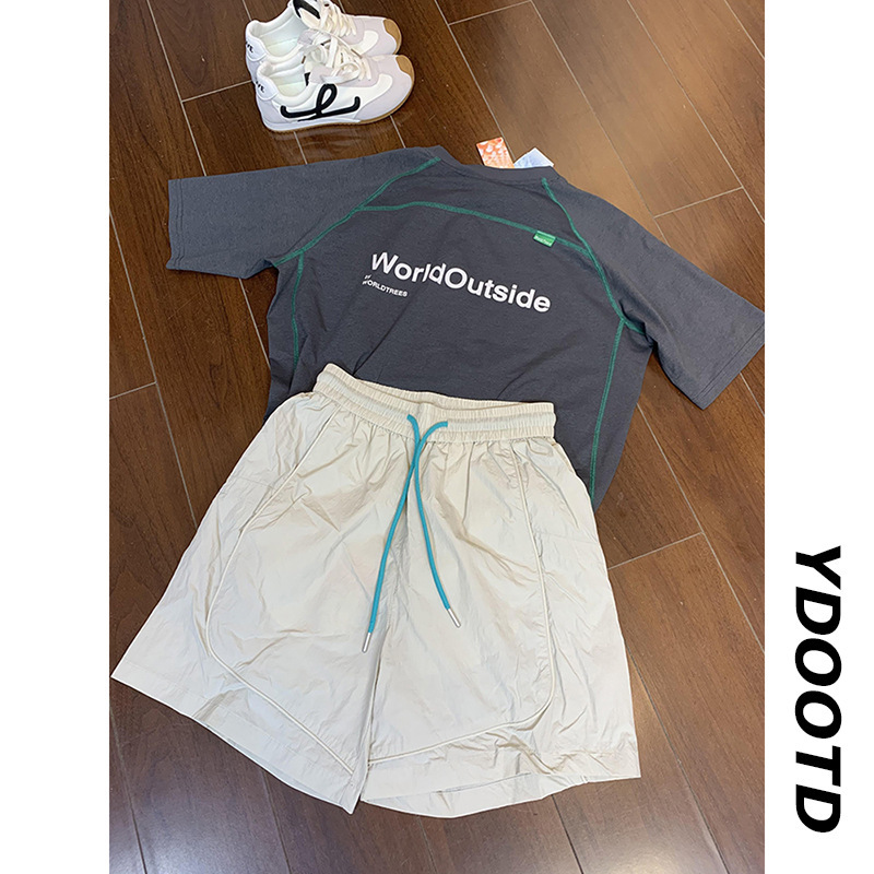 ハイエンドグレー速乾フィットネススポーツ半袖Tシャツイントレンド夏薄手サイクリング速乾ショーツアウトドア機能パンツ|undefined