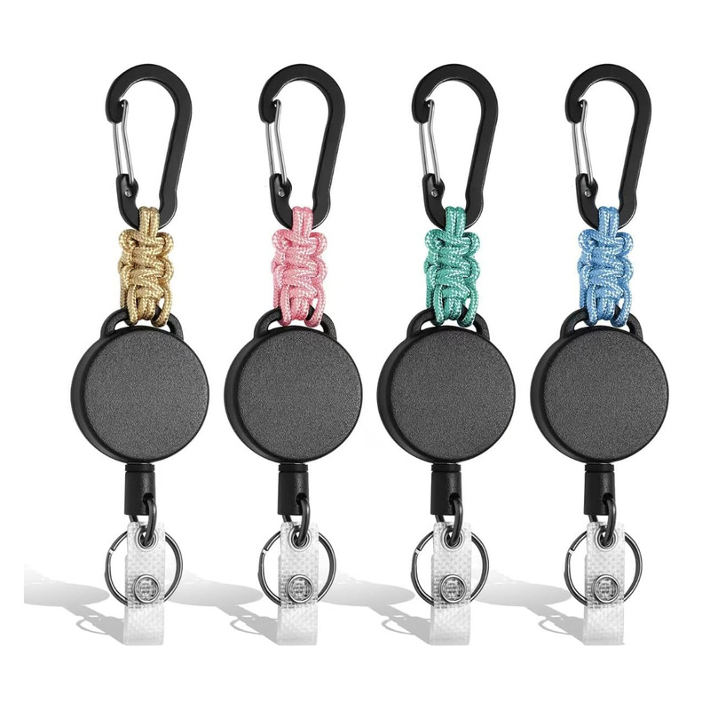 Colorful Braided Rope Heavy-Duty Lock Buckle Round Retractable Strong Puller Steel Wire Black Keychain Easy-Pull Buckle
