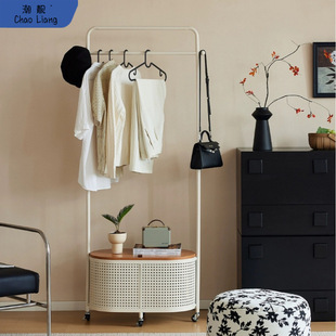 Bedroom Simple Integrated Coat Rack Cream Wind Removable Multifunctional Hanger Metal Floor Storage Shelf