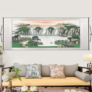 靠山聚宝盆山水画客厅挂画沙发背景墙办公室西墙聚财风水装饰国画-阿里巴巴