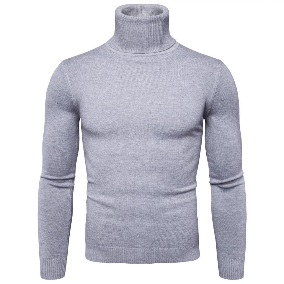 Pull à col roulé pour homme, pull en tricot slim fit uni_voghion.com