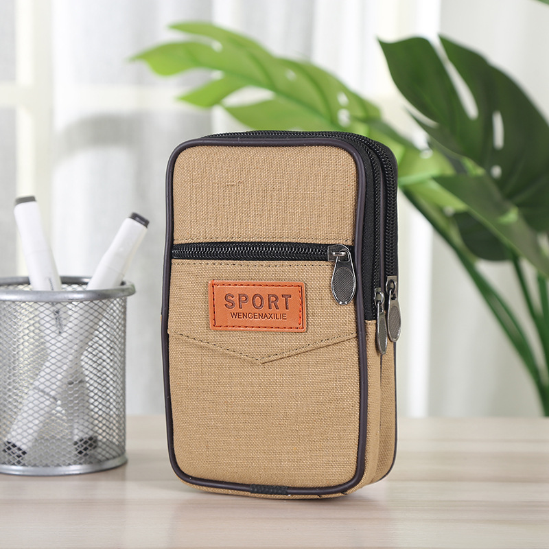 Nuevo lienzo bolso del teléfono móvil sitio de construcción bolsa de cintura de trabajo horizontal y vertical de tres capas cremallera cinturón monedero para los ancianos