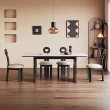 法式岩板实木餐桌长方形现代简约ins风涟漪白蜡木高端复古餐桌椅