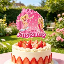 跨境芭比娃娃主题蛋糕装饰插件纸质粉色女孩生日蛋糕插旗派对用品