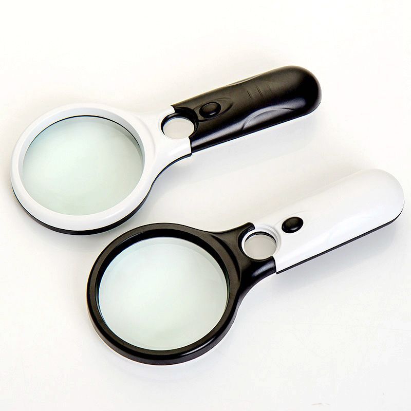E-Commerce explosions 6902AB double lens with 3 LED lights racket handheld high reading plastic magnifying glass with light E-Commerce explosions 6902AB double lens with 3 LED lights racket handheld high reading plastic magnifying glass with light