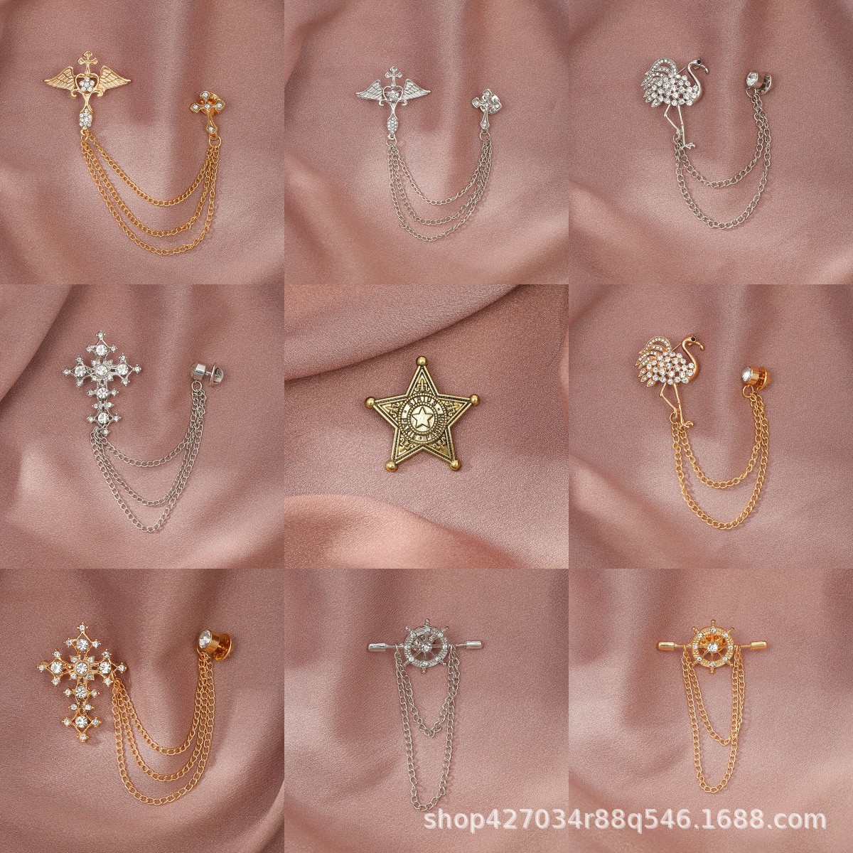 Spring New Golden silver Brooch Women's High-end High-end Small Suit with Chain Style Elegant Brooch Jewelry