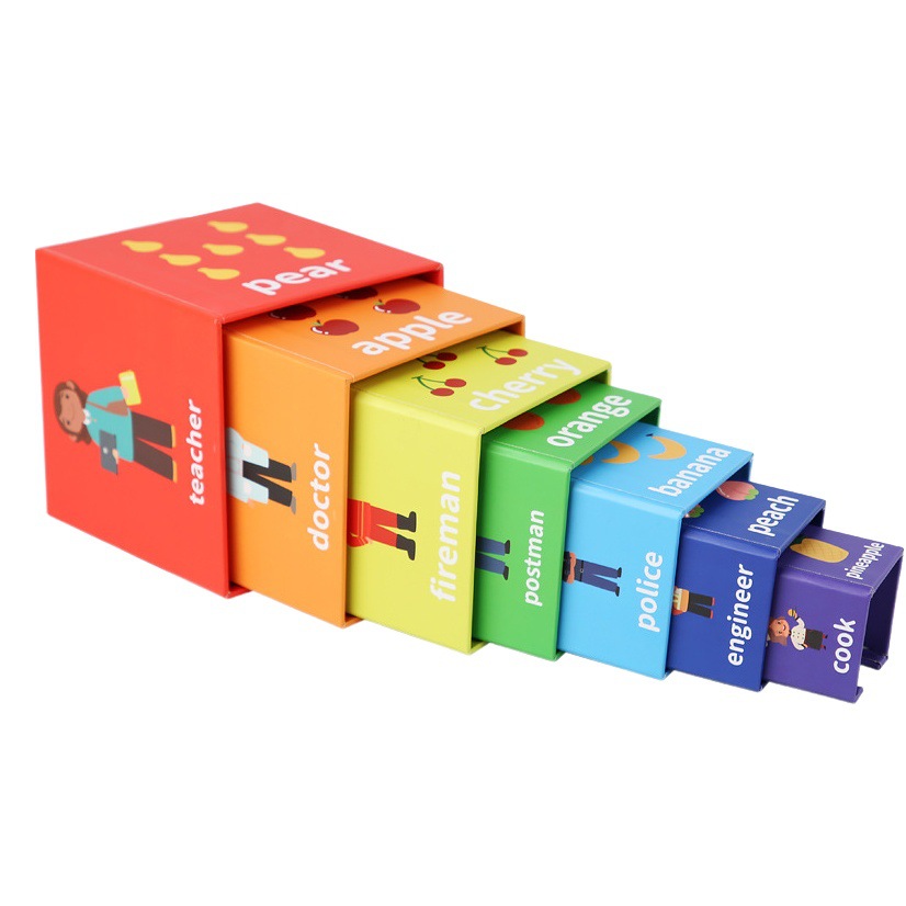 Torre de caja de forma de siete capas de madera para niños tamaño de madera forma cognitiva a juego juguetes educativos de educación temprana apilados de alta Qi