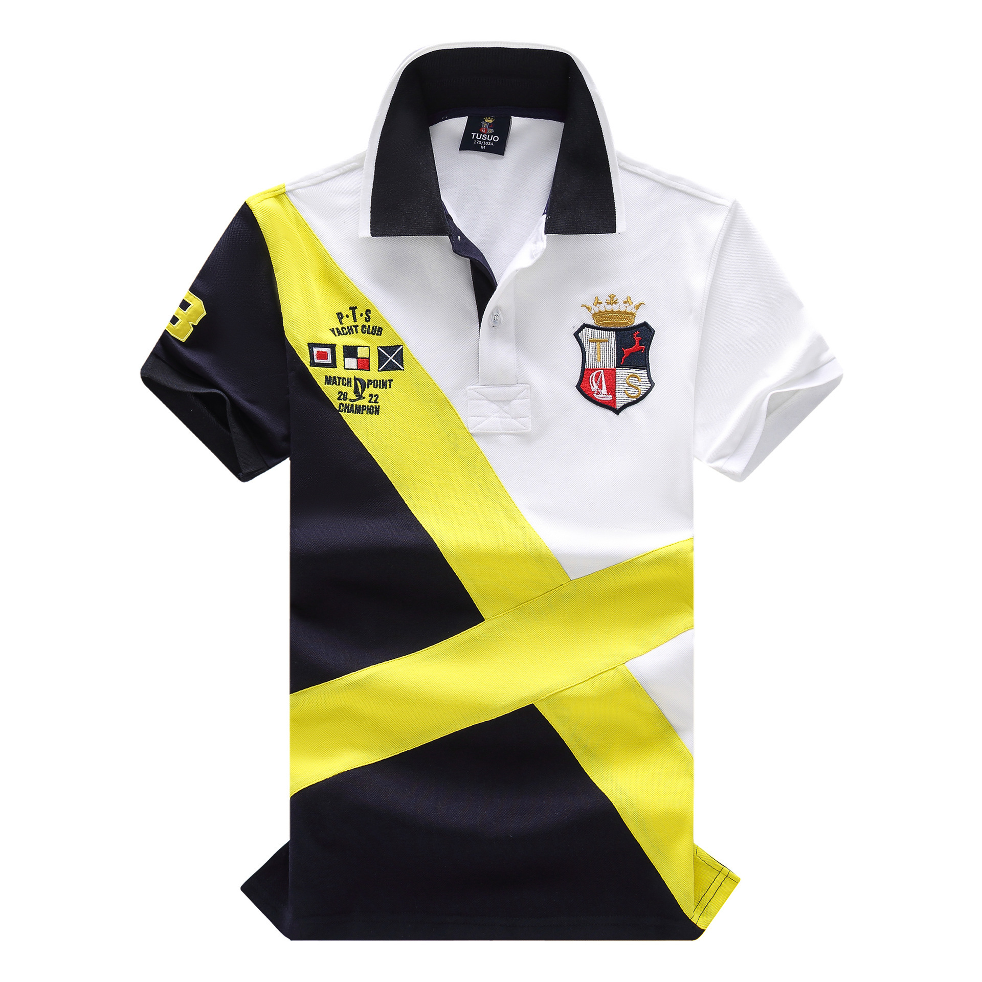 Polo uomo cotone maniche corte color-block di alta qualità_voghion.com