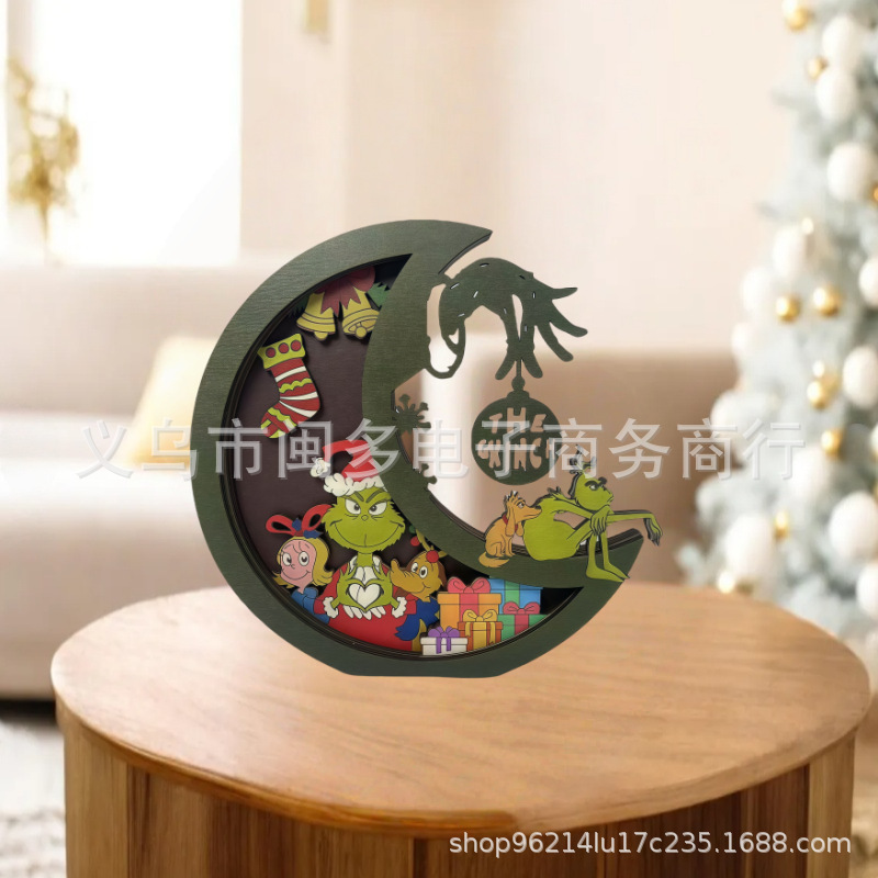 亚马逊新款圣诞格林奇月亮城堡绿毛怪摆件圣诞节氛围礼品装饰摆件