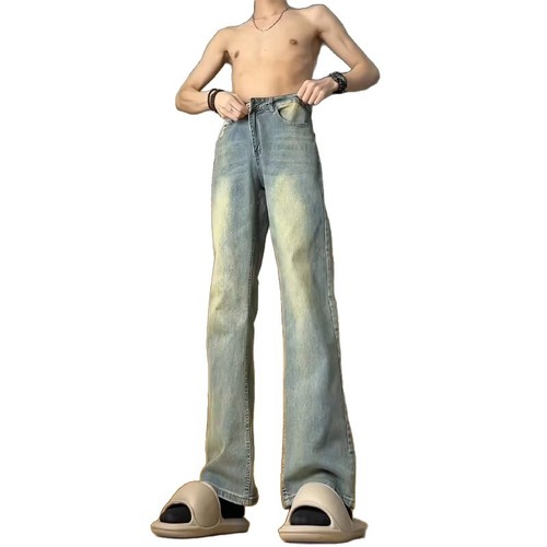 Men's denim jeans, water-washed distressed, cool-style, slightly tapered pants, suitable for spring and autumn, American high street, loose straight-leg casual pants