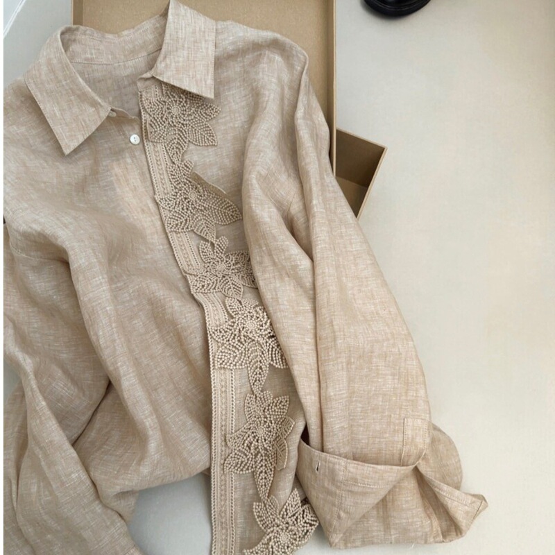 Old Money Style Retro Lace Patchwork Linen Long-Sleeve Shirt for Women, Spring and Autumn Design, Niche Loose Fit, Age-Reducing Shirt Old Money Style Retro Lace Patchwork Linen Long-Sleeve Shirt for Women, Spring and Autumn Design, Niche Loose Fit, Age-Reducing Shirt