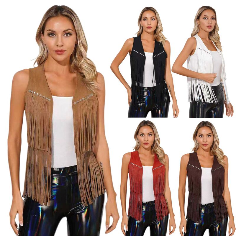 2026 Cross-Border Amazon Independent Station European and American Style Tassel Vest Imitation Suede Sleeveless Jacket Vest Jacket for Women