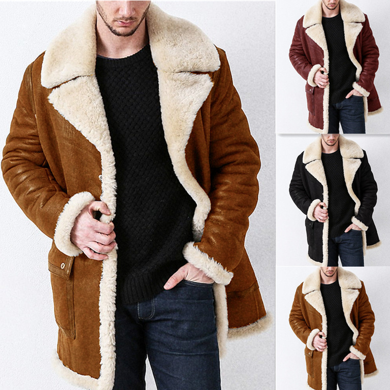 Cross-Border Autumn and Winter New Thickeneded Fur One-Piece Amazon Men's Outwear Imitation Leather Long Outwear European Style Men's Jacket