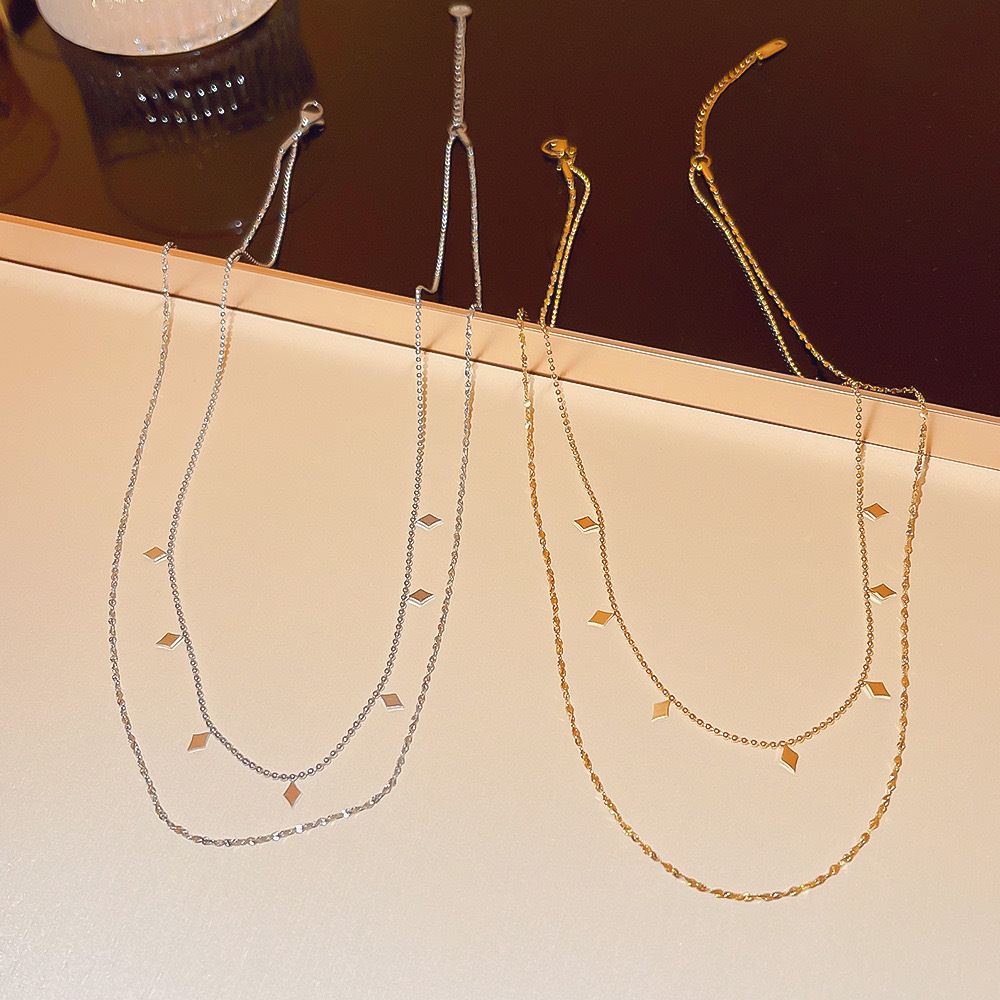 Collier carré double couche à 7 petits maillons pour femme, un produit phare du commerce extérieur transfrontalier, léger et luxueux._voghion.com