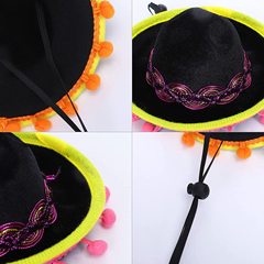Amazon Mexican Wide Brim Hat Multicolor Mexican Non-woven Fabric Hat Cinco de Mayo Polyester Pom-pom Wide Brim Hat