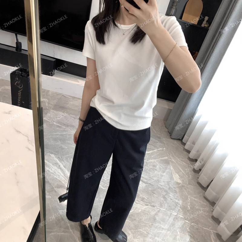 赵可乐~简单高级！通勤正肩背后绞花合身小版短袖圆领显瘦纯色T恤|undefined