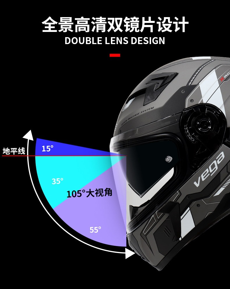 American Vega Motorcycle Helmet for Men and Women, Bluetooth Full-Face Helmet, 3C Certified, All-Season, Retro, Personalized, Anti-Fog