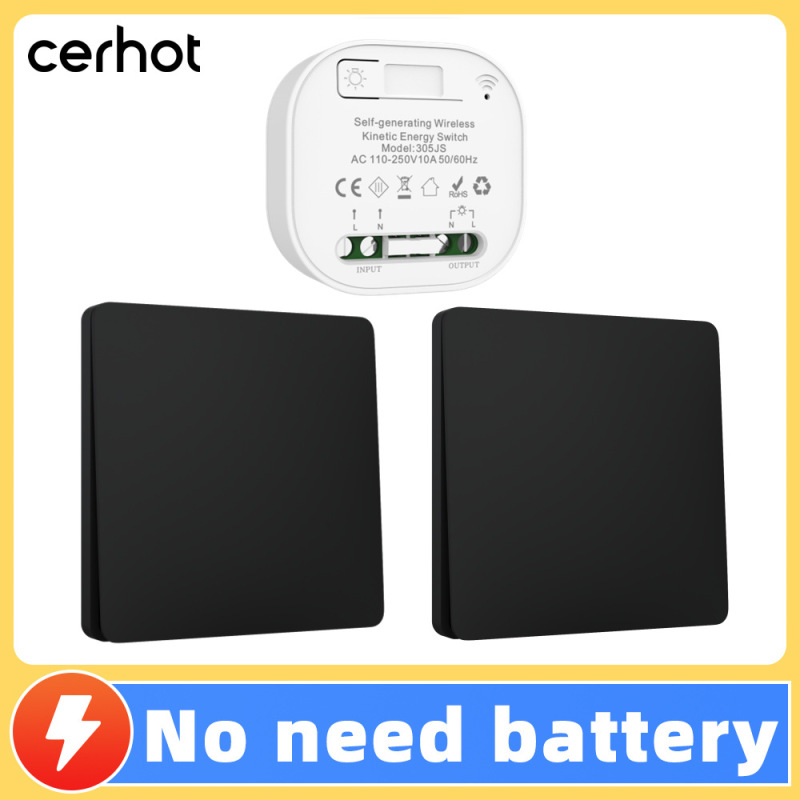 家庭用黒色自己発電ラジオライトスイッチ、フレームレスリモコン、配線不要、電池不要、防水、自由に貼り付け可能|undefined
