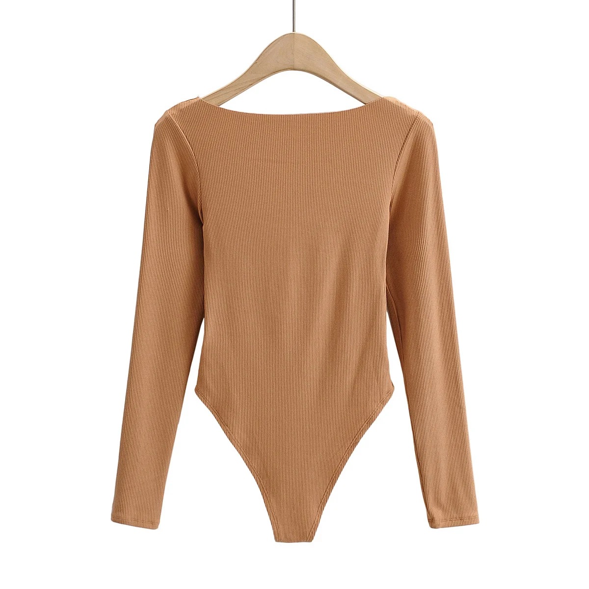 tight-fitting solid color long-sleeved one-piece bodysuit NSHS47165