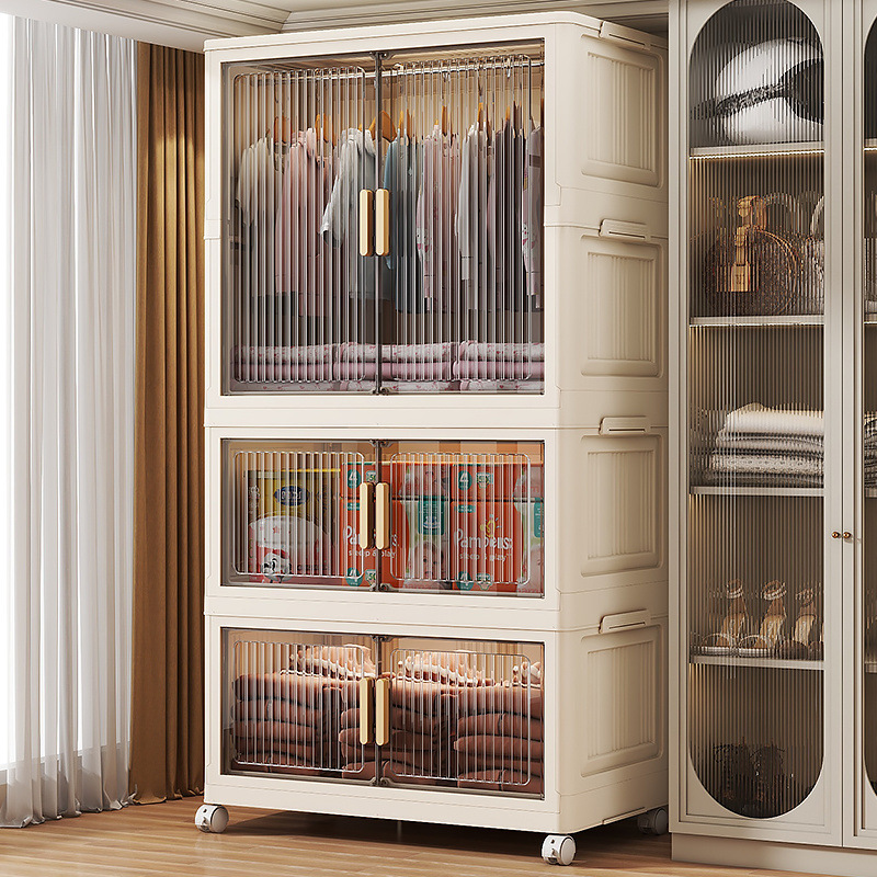 Folding Storage Cabinet Children's Wardrobe Double Door Plastic Cabinet Bedroom Room Baby Easy Install Storage Cabinet