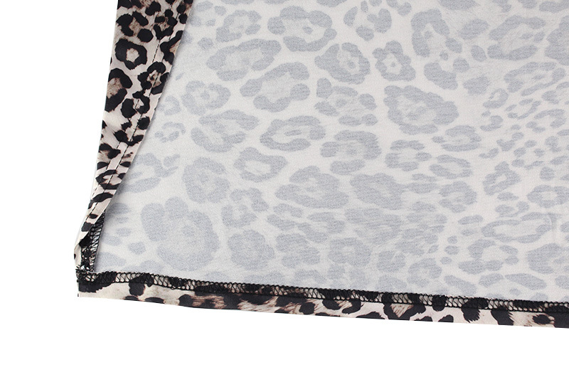 Sexy Leopard Print Printed V neck Sexy Pleated Nipped Waist Slim Tall Looking Split Dress