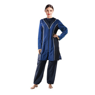 Amazon Hot-selling Splicing Loose Swimsuit Three-piece Set Large Size Conservative Zipper Beach Suit with Hood S011