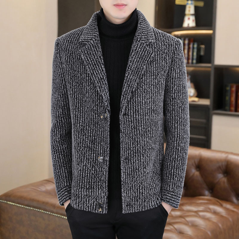 Abrigo traje de hombre collar trench coat 2023 Otoño e Invierno algodón juvenil y engrosamiento abrigo de longitud media a rayas Top hombres