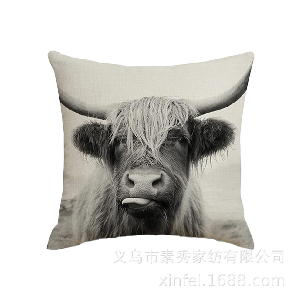 Transfronterizo amazónico Xiyin yak highland ganado animal sofá sala de estar respaldo decoración almohada abraza almohada cubierta de cojín image 16