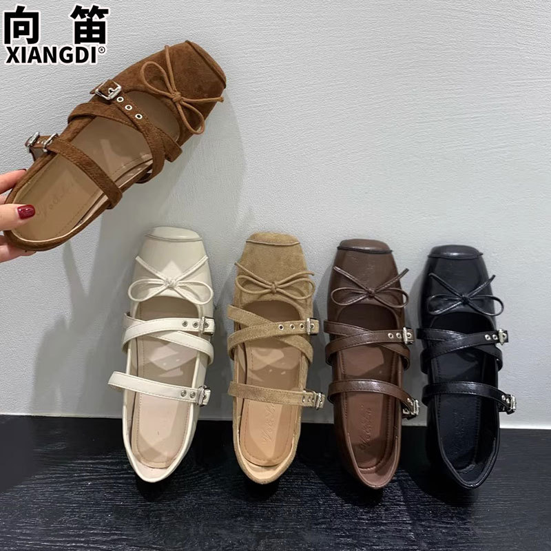 真皮玛丽珍鞋方头芭蕾舞鞋2025秋季新款超软平底不累脚猪鼻子单鞋|undefined