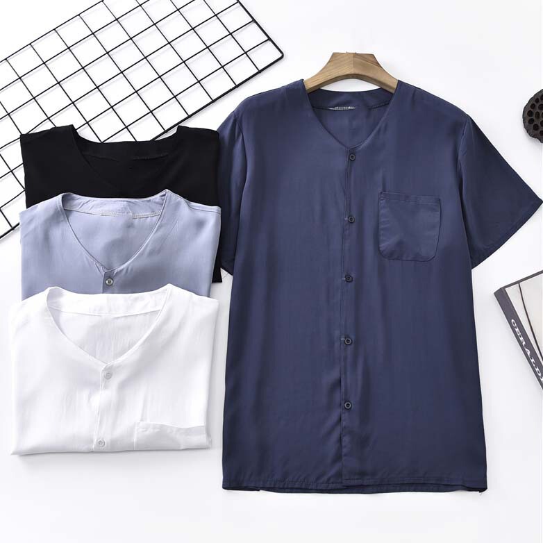 Cotton Silk Short-Sleeved Cardigan Men's Middle-Aged and Old Men's Summer Thin Shirt Loose Top Dad Artificial Cotton Shirt Cotton Silk Short-Sleeved Cardigan Men's Middle-Aged and Old Men's Summer Thin Shirt Loose Top Dad Artificial Cotton Shirt