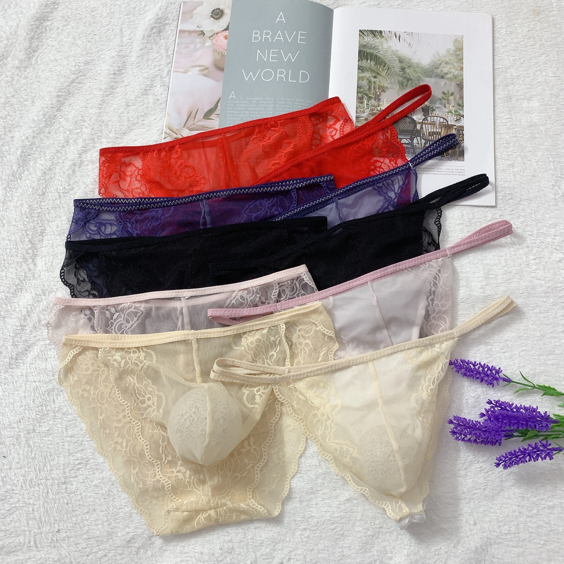 Soft and Fun Breathable Traceless Sexy Men's Pocket Briefs U-Convex Distinctive Lace Tricks for Men
