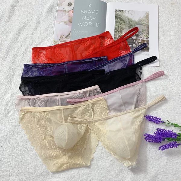 Soft and Fun Breathable Traceless Sexy Men's Pocket Briefs U-Convex Distinctive Lace Tricks for Men