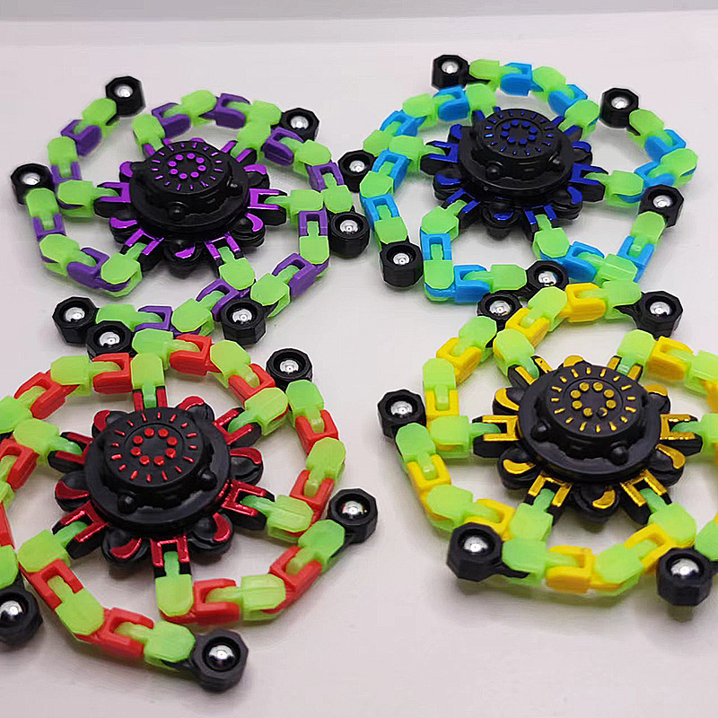 Children's Mechanical Transforming Top with Light Emitting Fingers, Pressure-Relief Spiral, Versatile Fingertips, Glow-in-the-Dark Chain, Transformative Creative Toy