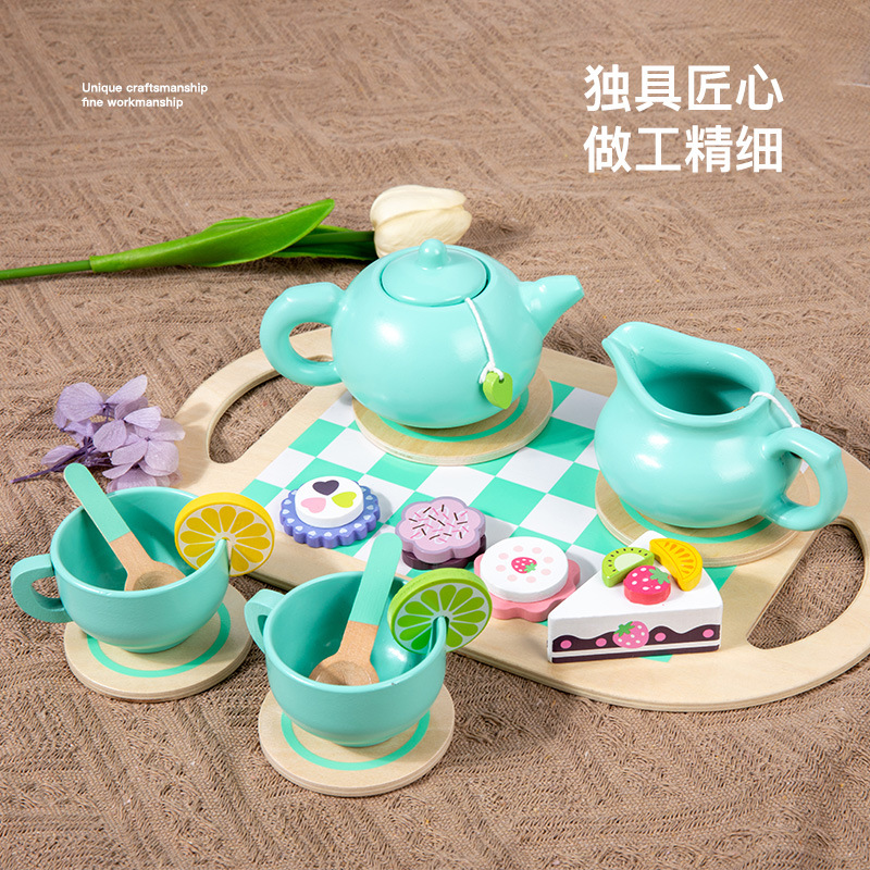 Estilo chino y occidental juego de té verde juego de simulación casa tarde té postre pastel niños juguetes educativos de madera