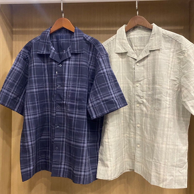 Men's and Women's Cotton and Linen Stripesd Shirts Short-Sleeved Shirts Cardigans Casual Spring and Summer New Style E477902 477903